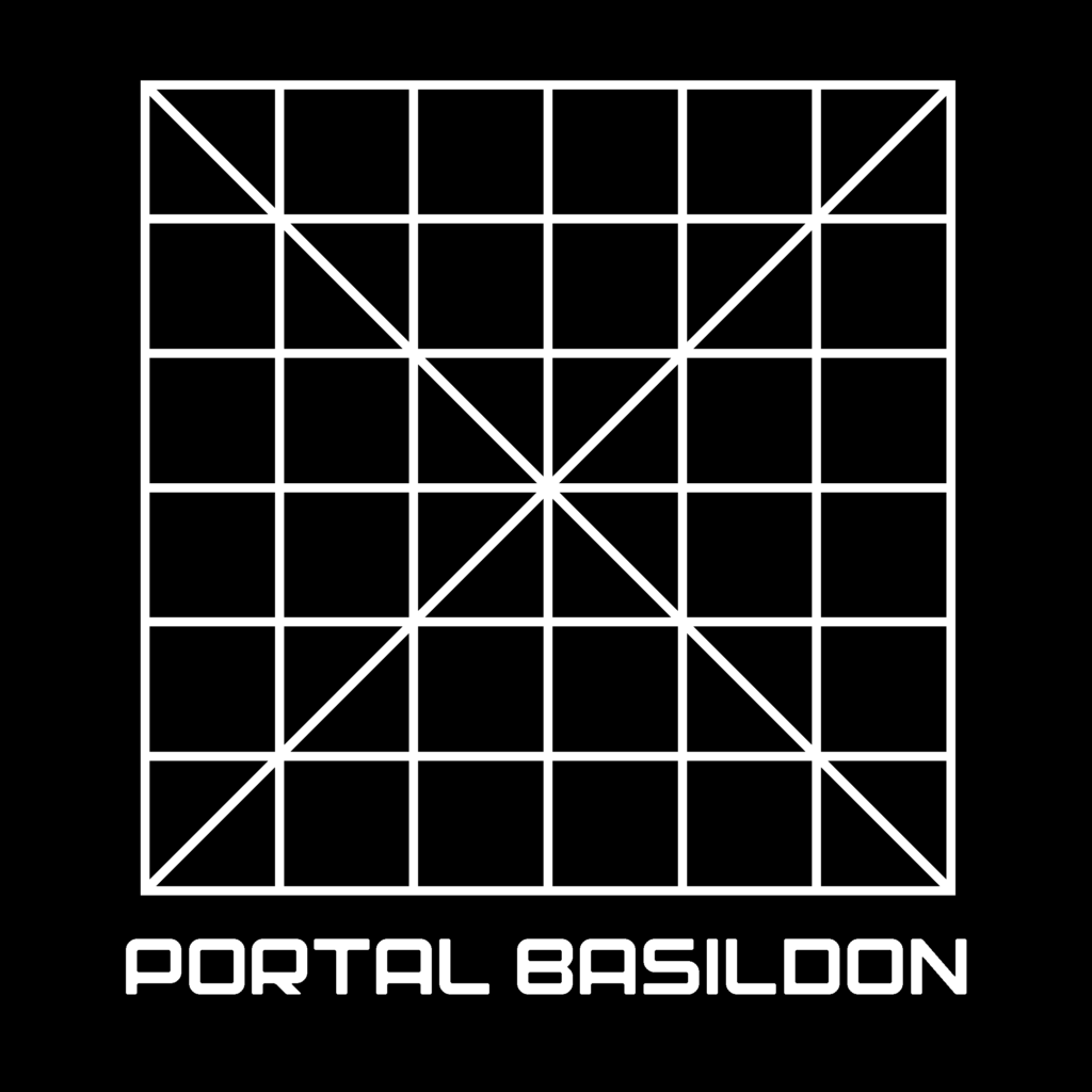 The Portal Basildon logo, a white grid on a black background with 'Portal Basildon' below it